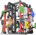 Smith Machine，Multi-Function Squat Rack Power Cage with Cable Crossover System,with Optional Weight Bench, Olympic Barbell Weight Set, for Home Gym