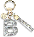 Pink Blue White Initial Letter Keychain Gift for Women Girls Bling Sparkly Cute Backpack Car Key Accessories Lanyard