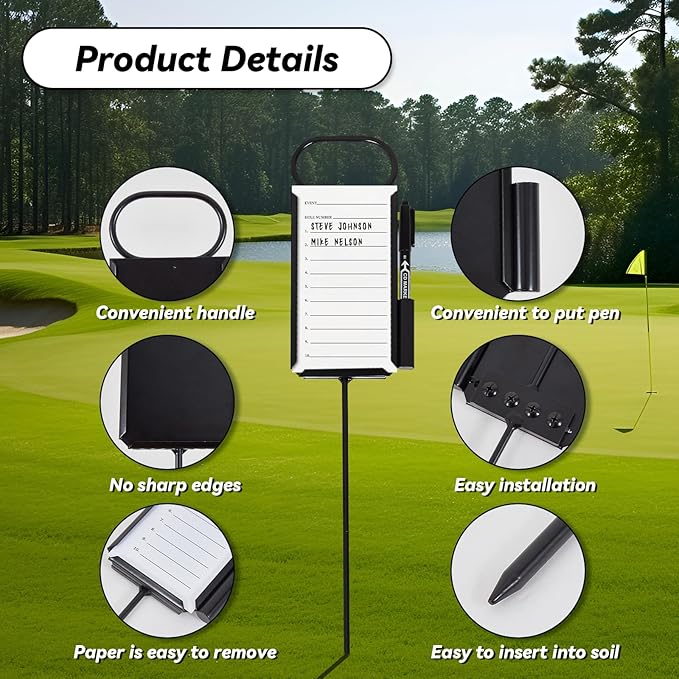 4 Pcs Closest to The Pin Marker - Golf Metal Proximity Marker with 50 Sheets Cards and 4 Pens, Stainless Steel Golf Marker Golf Signs for Long Drive Putting Competition Size S