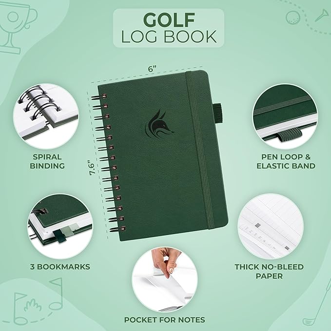 Clever Fox Golf Log Book – Small Training & Scorecard Journal – Pocket Notebook – Golf Practice Accessories & Gifts Ideas for Men (Forest Green)