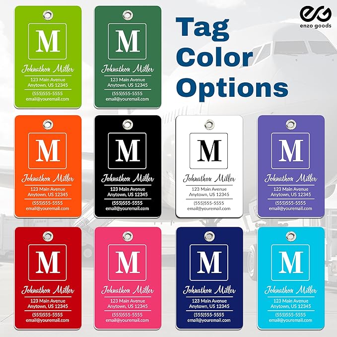 Personalized Luggage Tag | 4 Pack | Custom Luggage Tags for Suitcases | Kids Backpack Tag | 10 Color Options & Choose Font, Font Color