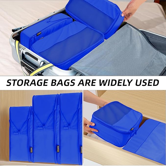 4 Piece Compression Packing Cubes for Suitcases and Backpack, Lightweight Travel Organizer Bags (Dark Blue)
