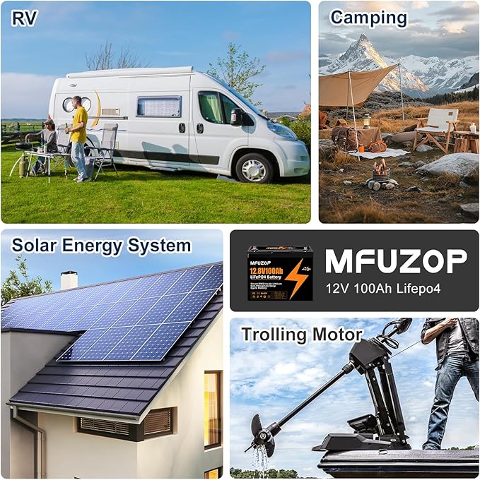 12V 100Ah LiFePO4 Lithium Battery with 100A Smart BMS, Deep Cycle Marine Battery 12V, Max 1280Wh Energy, Group 24 for RVs, Vans, Trailers, Motorhomes, and Boats (12V100Ah-Group 24)