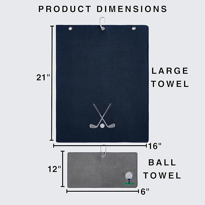 Embroidered Golf Towel Set – Custom Towels for Golf Bags & Carts – Golf Accessories & Gifts for Kids, Men, & Women – Microfiber Waffle and Ball Towels – Club Ball Design - 2-Pack