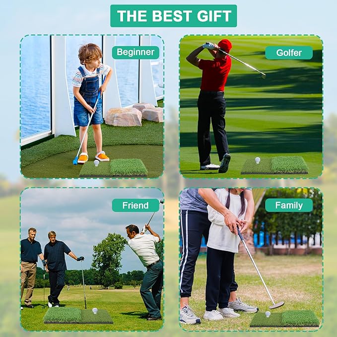 Golf Hitting Mat 24"x16" | 24"x24" Tri-Turf Golf Practice Mat Outdoor Indoor Portable Training Matt Traint Aid Batting Turf Matt for Chipping, Driving and Full Swing Practice