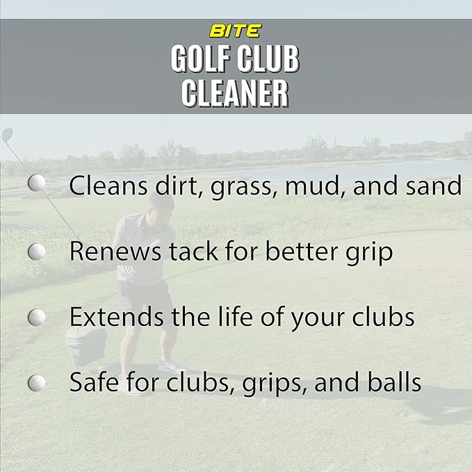 Bite Golf Club Grip Cleaner Spray | Keeps Clubs, Irons, and Drivers Clean | Use With Cloth, Brush, or Bottle Brush Refill | Restore Grip Tack