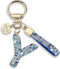 Pink Blue White Initial Letter Keychain Gift for Women Girls Bling Sparkly Cute Backpack Car Key Accessories Lanyard