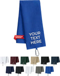 Custom Golf Towel for Golf Bags, Balls - Add Your Embroidered Name - Personalized Trifold Golf Bag Towels with Clip, for Men and Women