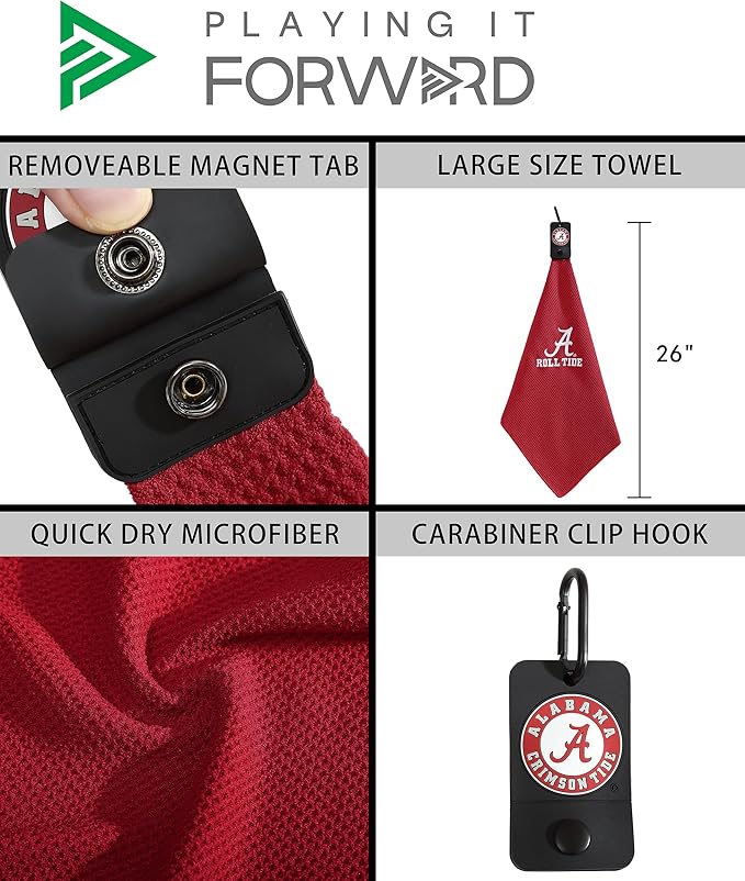 Magnetic Golf Towel Alabama University - Waffle Weave Microfiber Towel with Ultra Strong Magnet & Clip for Secure Hold on Golf Bags, Ideal for Clubs & Accessories for Men & Women by Playing It Forward