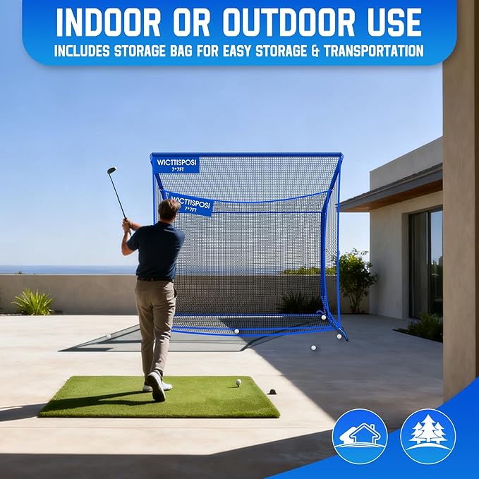 Golf Hitting Net with Extra Striking Net, 10x7ft/7x7ft Heavy Duty Golf Practice Nets for Golfers Backyard Driving Swing, Golf Impact Cage Metal Frame with Storage Bag&Elevated Base, Indoor Outdoor Use