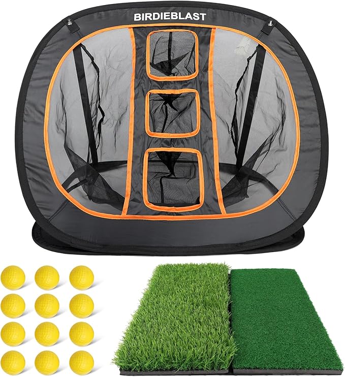 Professinoal Golf Chipping Net with Golf Hitting Mat,12 Practice Foam Balls and 2 Pixing Pins, for Indoor and Outdoor Target Chipping Training