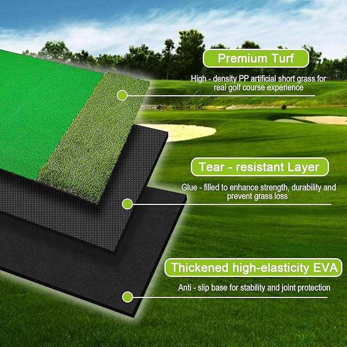 Dual-Turf Golf Hitting Mat Outdoor, 31/36mm 5x4ft Thickened Golf Practice Mat with 20 Balls Fairway & Rough for Swing Chipping Driving- Ideal Gifts for Men