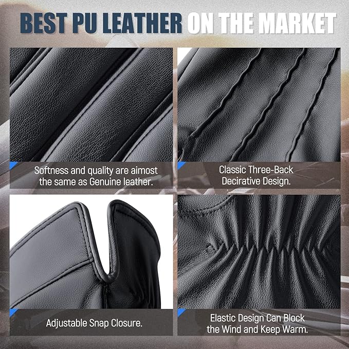 Winter Leather Gloves for Men,Touchscreen Snow Driving Gloves with Cashmere Lining for Motorcycle Driving Riding…