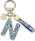 Pink Blue White Initial Letter Keychain Gift for Women Girls Bling Sparkly Cute Backpack Car Key Accessories Lanyard