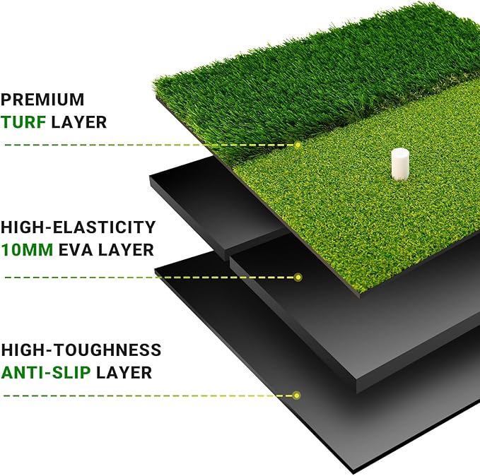 Portable & Foldable Golf Practice Mat – Dual-Turf Golf Hitting Mat for Indoor & Outdoor Swing and Chipping – Fairway & Rough Turf Golf Training Mat for Backyard and Home