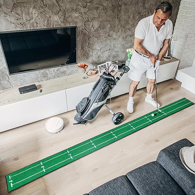Golf Putting Mat Indoor & Outdoor Professional Golf Practice Putting Green Mat with Distance Marker Anti Slip Backing Golf Training Accessories Portable Matt