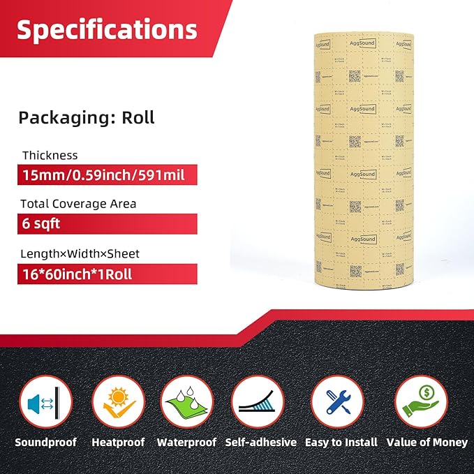 Sound Deadening Mat 3/5inch(15 mm) 6.54sqft - Closed Cell Foam Car Sound Deadening Material - Self-Adhesive Hood Insulation Heat Shield Auto Sound Dampening