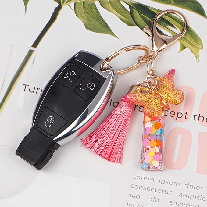 Suweibuke Colourful Cute Initial Letter Keychains for Women Girls with Tassel Butterfly, Charm for Purse Handbags Backpacks
