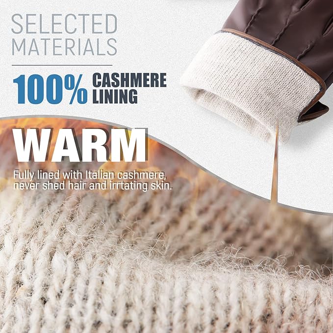 Winter Leather Gloves for Men,Touchscreen Snow Driving Gloves with Cashmere Lining for Motorcycle Driving Riding…