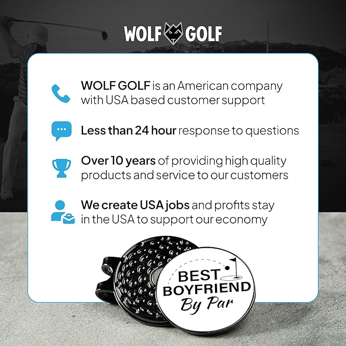 Wolf Golf Towels Golf Ball Marker Hat Clip Gift Set | Best Husband by Par or Best Boyfriend by Par | | 1 Magnetic Clip + 3 Ball Markers | Golf Accessories for Men