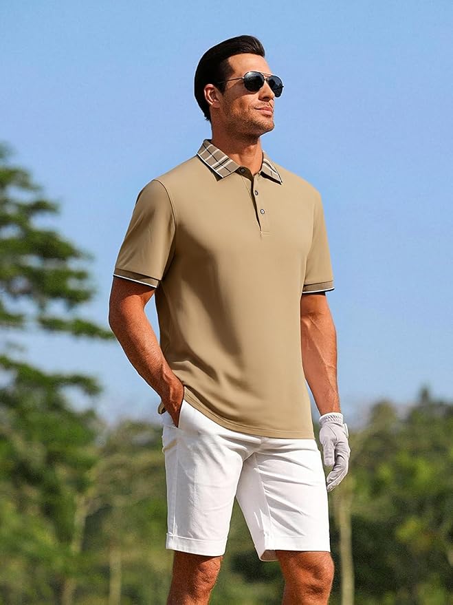 Alex Vando Mens Golf Shirts Moisture Wicking Quick-Dry Short Sleeve Fashion Designed Polo Shirts for Men