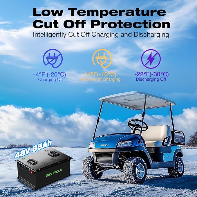 48V 65Ah Lithium Battery Golf Cart with Charger, Golf Cart Batteries Built-in Smart Bluetooth 150A BMS, Touch Monitor & Mobile APP, 4000+ Cycles LiFePO4 Battery, 30-Mile Range