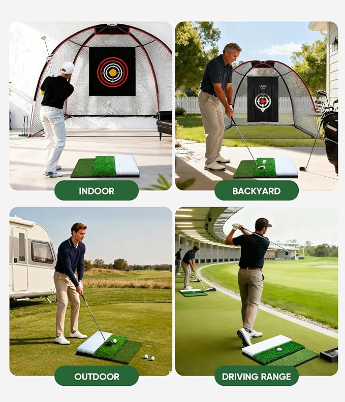 Golf Hitting Mat System Includes Bunker, Fairway and Rough Replaceable Mat, Complete Practice Equipment Indoor and Outdoor Swing Trainer Aid Accessories Gifts for Men