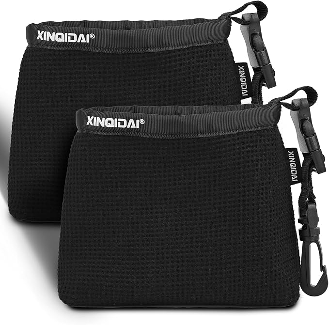 Golf Club and Golf Ball Cleaning Bag - Cleans Club Grooves, Waterproof Clean Face Tech, Detachable Clip, Machine Washable, Stay-Dry Exterior,Golfer Gifts for Men(2, Black)