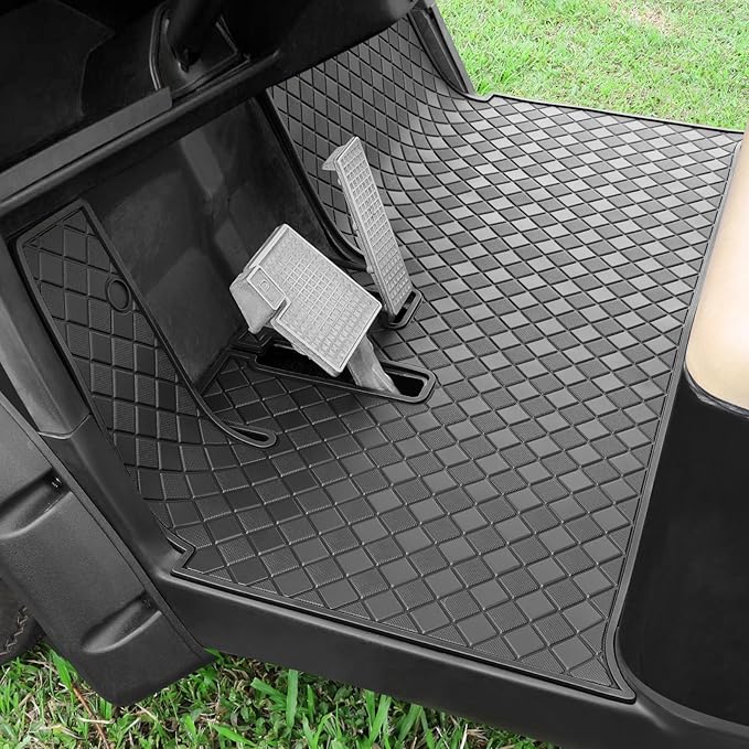 Golf Cart Floor Liner Mat 8mm Thick Rubber Full Coverage Fit for Yamaha Drive2 (2017-2025), QuieTech [2017-2025], Adventurer (2017-Up), UMAX Rally 4x4 Non-Slip Mats Replacement - Black Trim