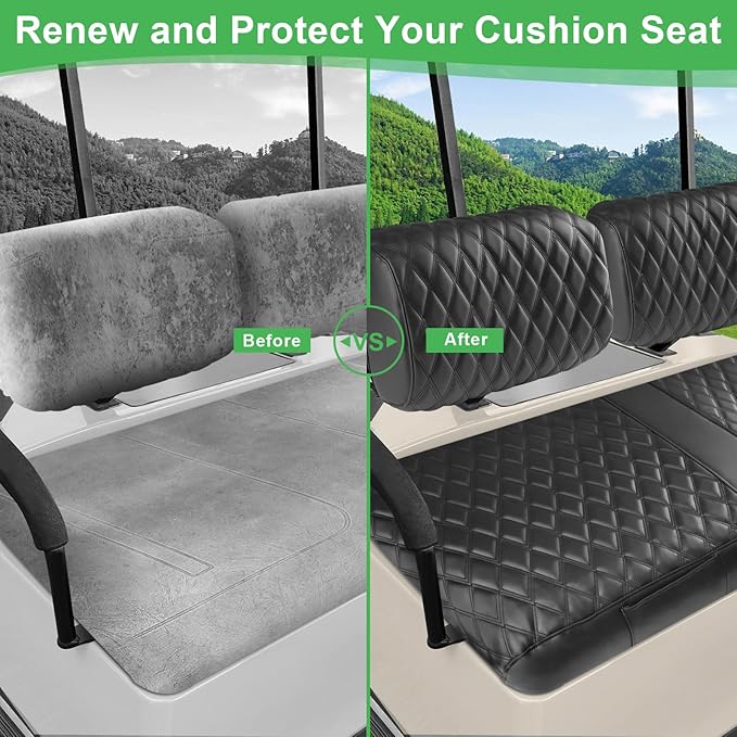 Golf Cart Front Seat Cover for Yamaha G2 G8 G9 G11 G14 G16 G19 G20 G21 G22, Adventurer One, EZGO Marathron OEM Ordinary Seat Cushion, Thick Vinyl Leather Comfortable No Need to Detach Armrest