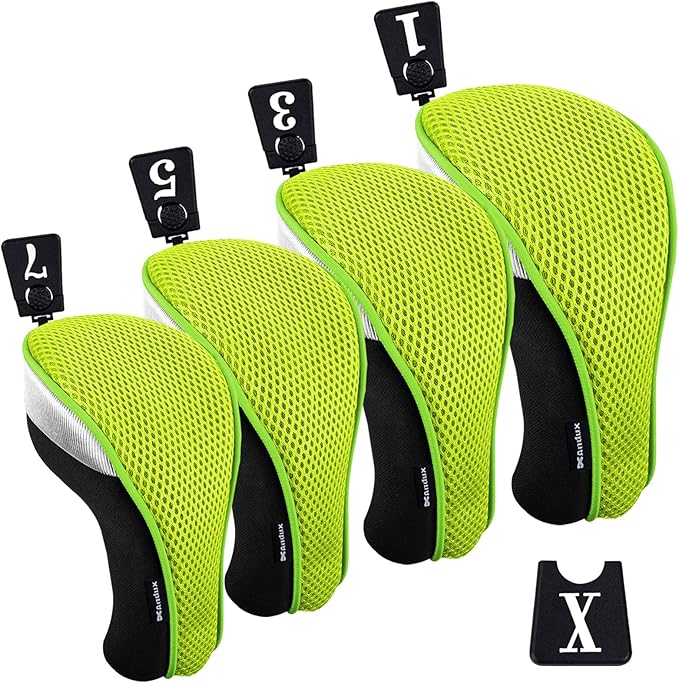 Andux 4pcs/Pack Mesh Golf 460cc Driver Fairway Wood Club Head Covers with Interchangeable No. Tags