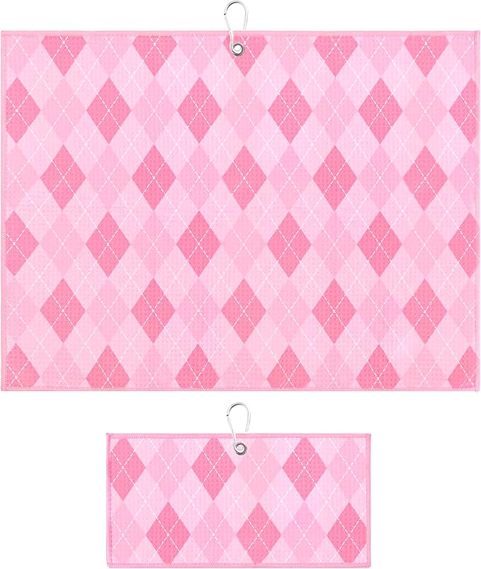 Microfiber Golf Towels for Golf Bags & Carts - Premium Weave Waffle & Ball Towels with Carabiner Clip, Essential Accessories for Men, Women, and Kids Golfer Gifts, Set of 2 (Argyle)