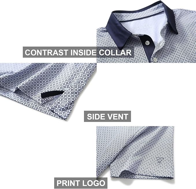 Golf Shirts for Men Dry Fit Short Sleeve Print Performance Moisture Wicking Polo Shirt