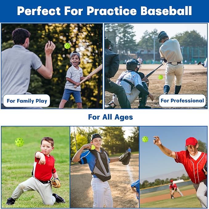 Coopay 12/50/100 Pack Baseball Practice Balls Plastic Training Balls Lightweight Hollow Softballs with a Drawstring Bag for Hitting, Baseball Training Indoor Outdoor Use