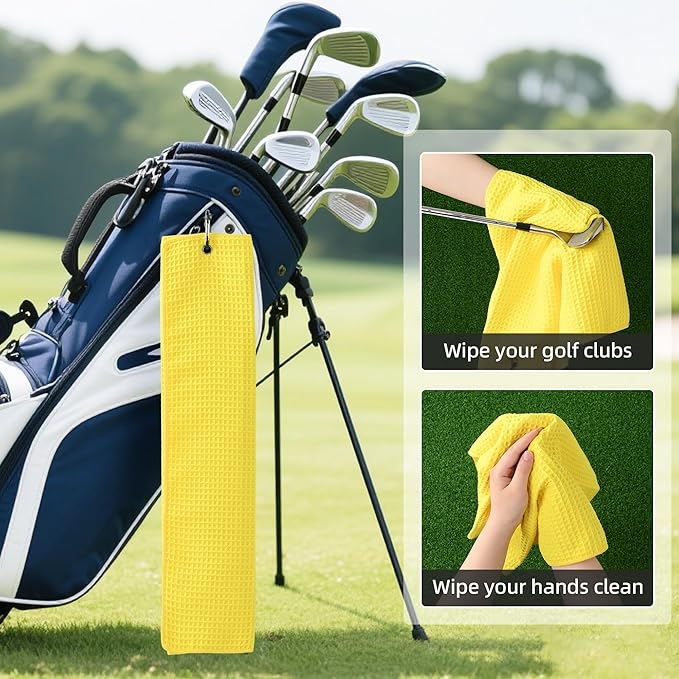 Mile High Life Premium Waffle-Weave Golf Towel | 16" X 24" | Extra Absorbent & Quick-Dry | Ultra-Soft Microfiber | Carabiner Clip | Multi-Color Options | Golf Accessory for Men & Women,Blazing Yellow