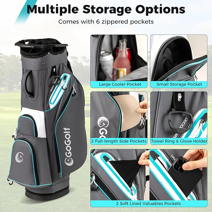 Tangkula Golf Cart Bag, Lightweight Golf Bag with 14-Way Divider Top, Portable Golf Club Organizer Bag with Cooler Pocket, Adjustable Shoulder Strap, Rain Hood & Umbrella Holder for Men & Women