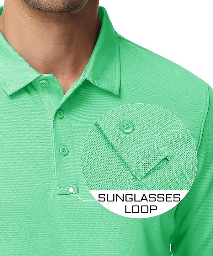 MAGCOMSEN Men's Polo Shirts 3 Button Quick Dry Performance Long Sleeve Tactical Shirts Pique Jersey Golf Shirt