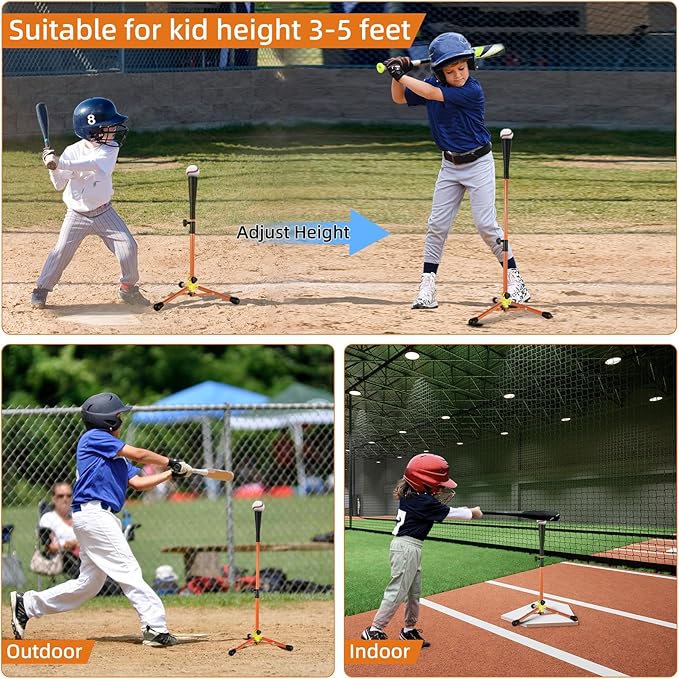Kids Baseball Tee, 20.87 to 31.29 Inches Batting Tees for Baseball with Carry Bag, Portable Stable Baseball Tees for Hitting, Tripod Tanner Tee for Baseball Practice Stand Aged 3-8 Years