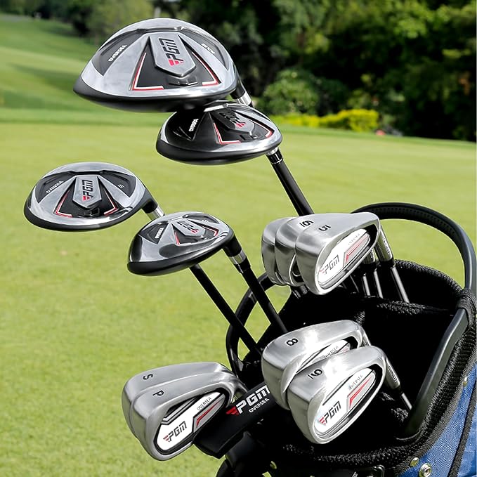PGM Men's Oversea 9/12 Pieces Complete Golf Club Set with High-Strength Thin Face Design 460cc Driver High Forgiveness Ideal for Beginners