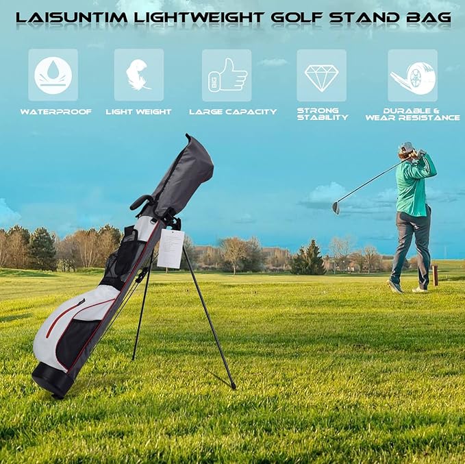 Golf Stand Bag, Lightweight Mini Golf Sunday Bag with Rain Cover and Removable Padded Shoulder Strap, 2 Model Options -2 Way Divider and 4 Way Divider, Waterproof Wear-Resistant Durable Fabric Golf Bag for Women and Men