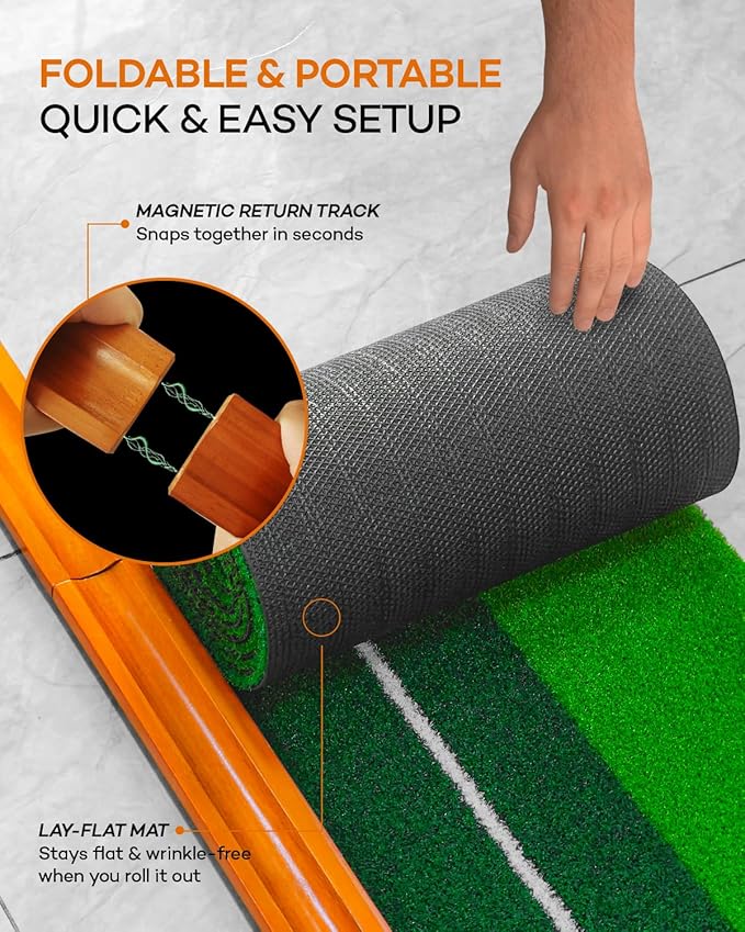 Golf Putting Green with Auto Ball Return for Indoor Outdoor Practice, Putting Mat Training Aid with Alignment Guide Non-Slip Base for Home Backyard Office, Golf Gifts for Dad Men Women