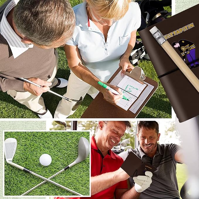 Leather Golf Scorecard Book Golf Yardage Book for Practice Stats and Round Logging - Golf Scorecard Book with Golf Score Cards Pages with Small Golf Pencil, Golf Terminology & Game Formats