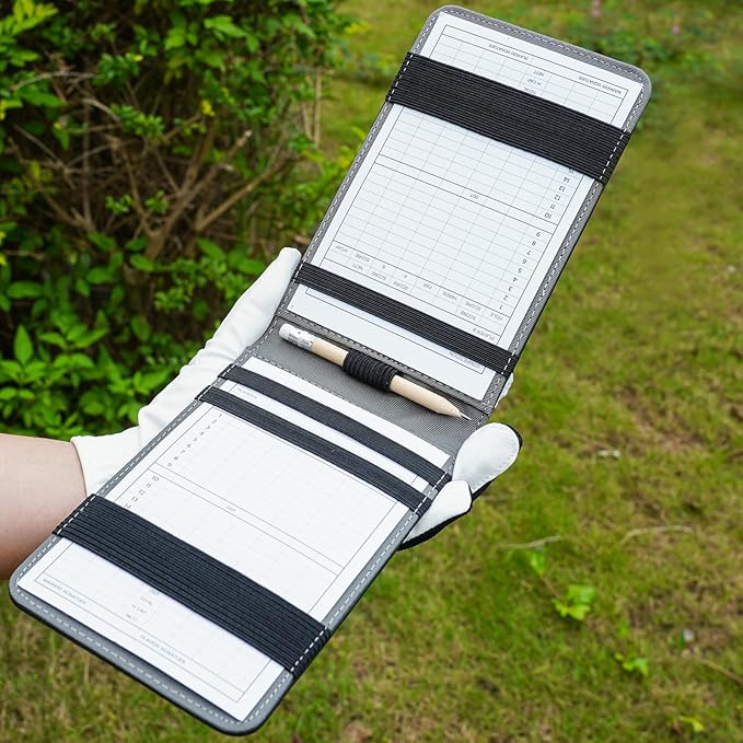 Golf Scorecard Holder & Yardage Book Cover, Golf Accessories Black Premium Leather Yardage Book Holders Cover