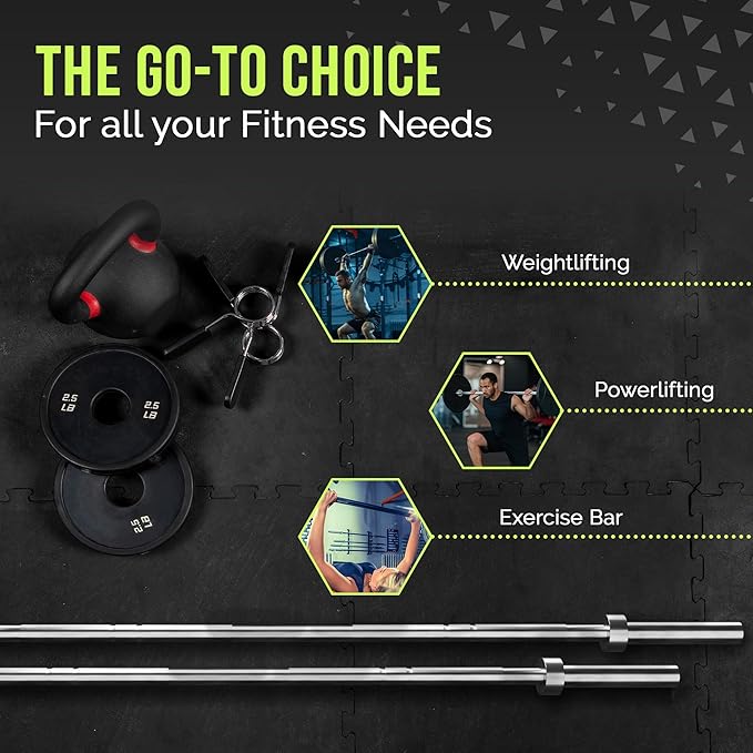 Rage Fitness Olympic Training Barbell – 6FT 15LB (300LB Capacity) OR 7FT 45LB (1500LB Capacity) – Home & Commercial Gym Weightlifting Bar for Squats, Deadlifts, Bench Press & Strength Training