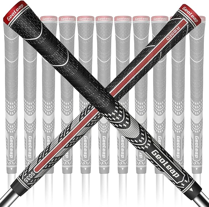 Geoleap Golf Grips Set of 13- Back Rib Improved Control，Multi Compound Rubber And Cord Hybrid Golf Club Grips, Standard/Mdisize, 7 Colors Optional.