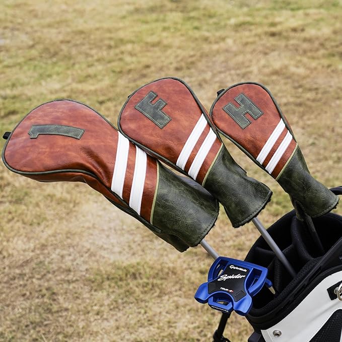 Craftsman Golf Club Head Covers 3pcs or 1pc Classic Brown Golf Headcovers Set Golf Club Headcovers for Driver Fairway Utility/Hybrid Woods Headcovers