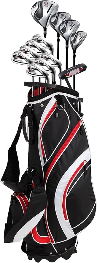 Precise S7 Men’s 18-Piece Golf Set – Titanium Driver, Woods, Hybrid, 5-SW Irons, Putter, Stand Bag, 4 Headcovers and Cover – RH