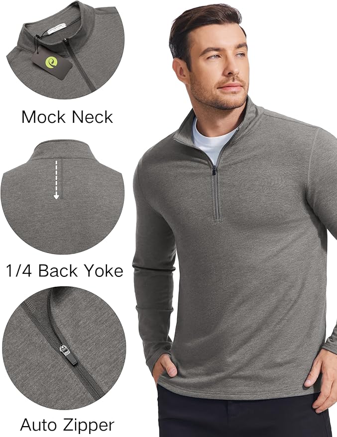 PINSPARK Men's Quarter Zip Up Pullover Mock Neck Sweatshirts Long Sleeve Golf shirts Performance Athletic Casual Workout