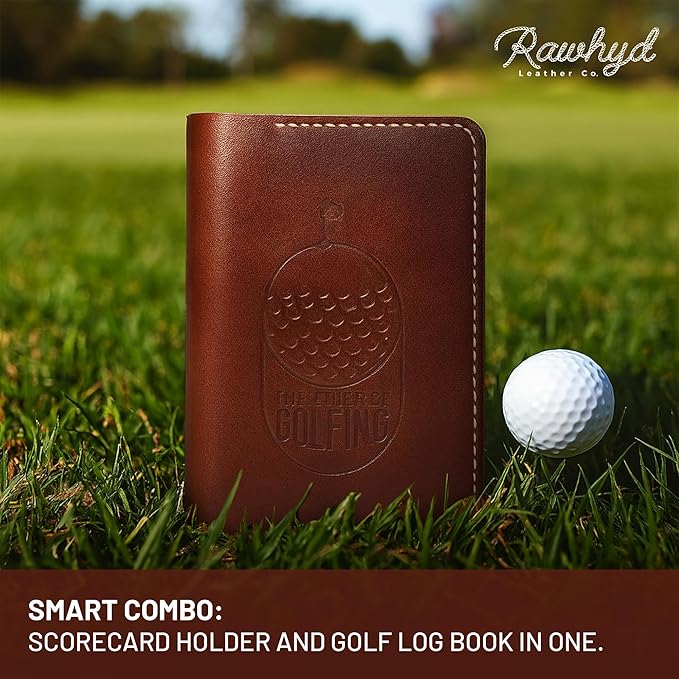 Refillable Golf Scorecard Holder–Full Grain Leather Golf Yardage Book Cover w/Golf Scorecard Book, Pencil Holder & Card Slot–Great Gift for Golfers-Unique Golf Gifts for Men & Women(Pen not included)