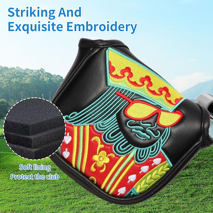 Poker Golf Headcover Golf Club Covers Fairway Wood Cover Headcover with Premium Synthetic Leather Material Embroidery Poker Pattern Fits for All Brand Golf Clubs.